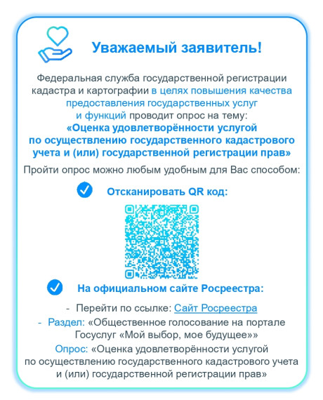 Опрос на тему: «Оценка удовлетворенности услугой по осуществлению государственного кадастрового учета и (или) государственной регистрации прав»..